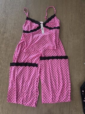 PINK Victoria's Secret Pink and Black Polka Dot Pajama Set